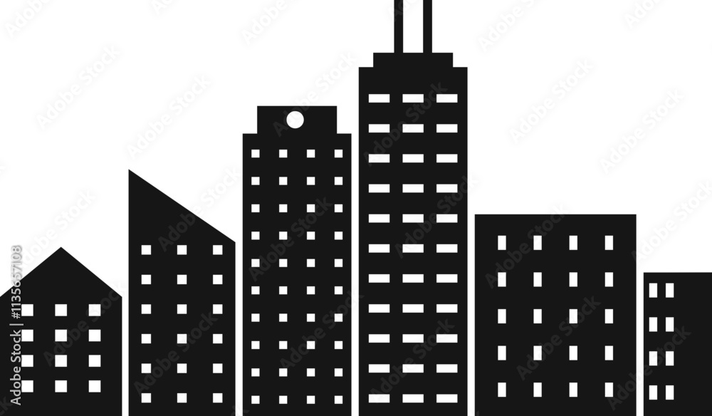 Town Skyline Silhouette. Isolated on White Background Town Skyline Silhouette. Isolated on White Background