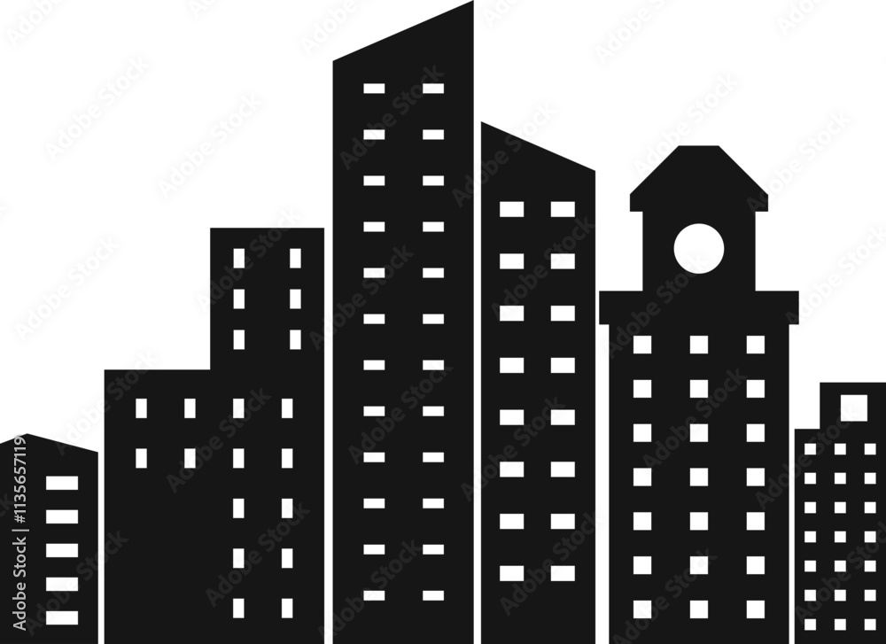 Town Skyline Silhouette. Isolated on White Background Town Skyline Silhouette. Isolated on White Background