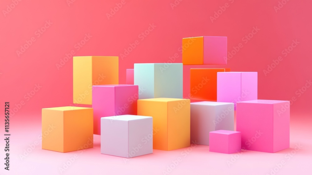 Abstract Colorful Cubes Composition: A Pastel Delight Abstract Colorful Cubes Composition: A Pastel Delight