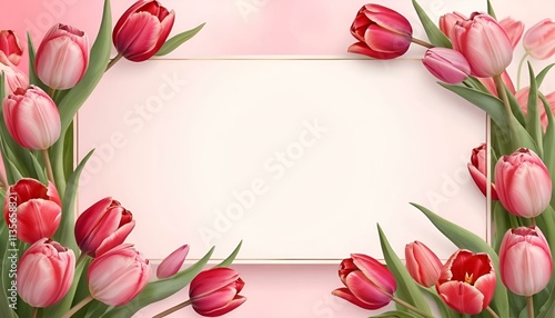 Wallpaper Mural greeting card in pink and red tulips with a place for text Torontodigital.ca