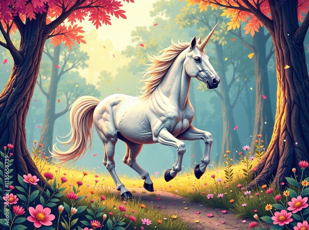 Magical Running Unicorn Seamless Pattern - Fantasy Sketch Texture Magical Running Unicorn Seamless Pattern - Fantasy Sketch Texture