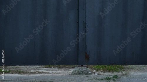 Massive iron gates with sharp spikes on top at an abandoned military base. Iconic Fort Bourguignon (Fort Monsival) built by the Austrian Empire. Old metal structures. Pula, Croatia - December 1, 2024