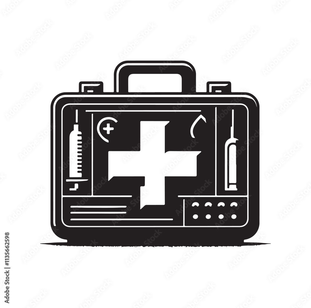 Obraz premium first aid kit box silhouette vector illustration