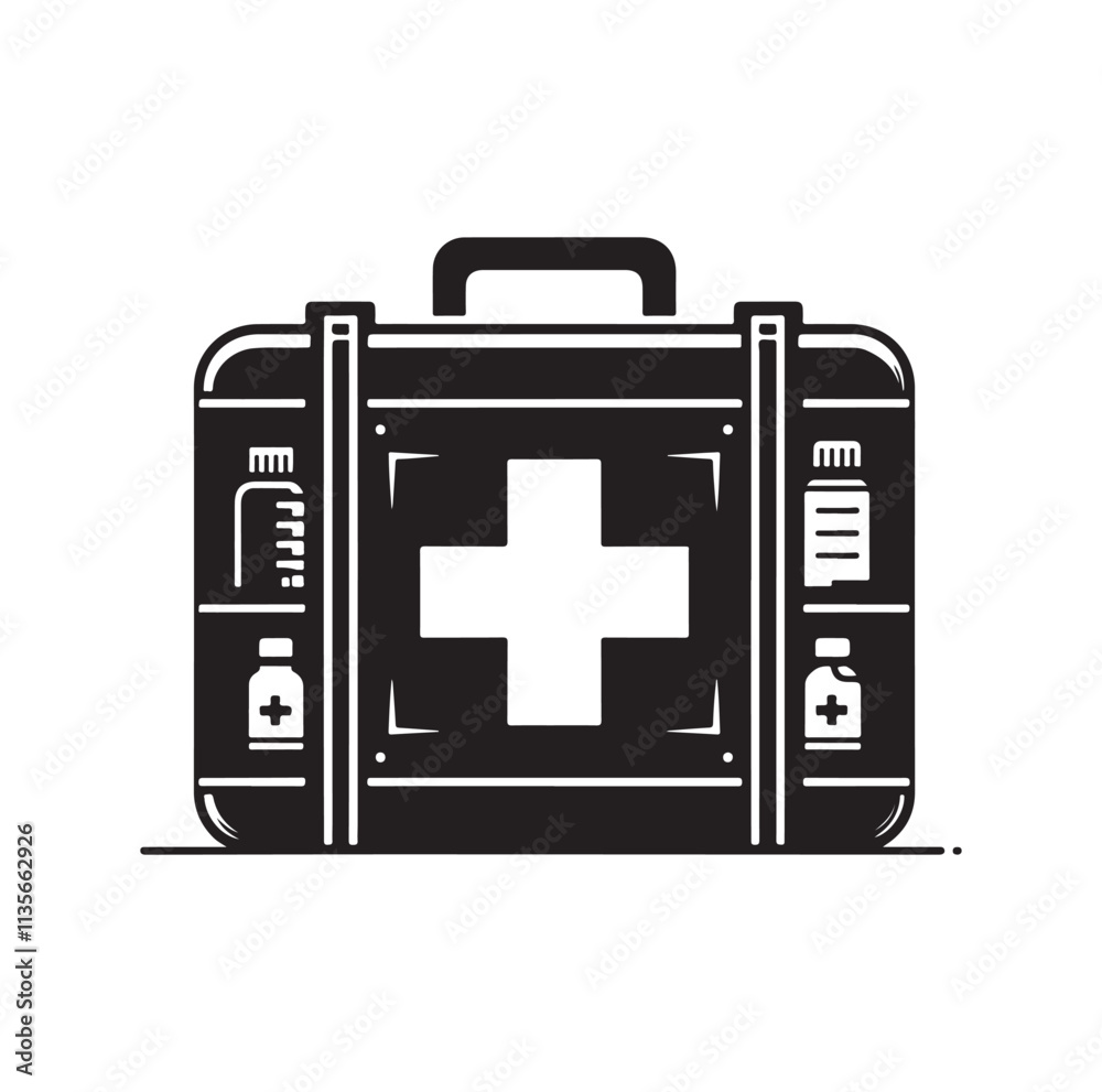Obraz premium first aid kit box silhouette vector illustration