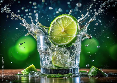 Sparkling Lime Splash in Soda Water - Macro Photography
