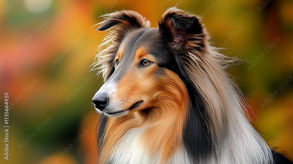 Fototapeta premium Autumnal Collie Dog Profile Golden Sable fur colors serene autumn mood