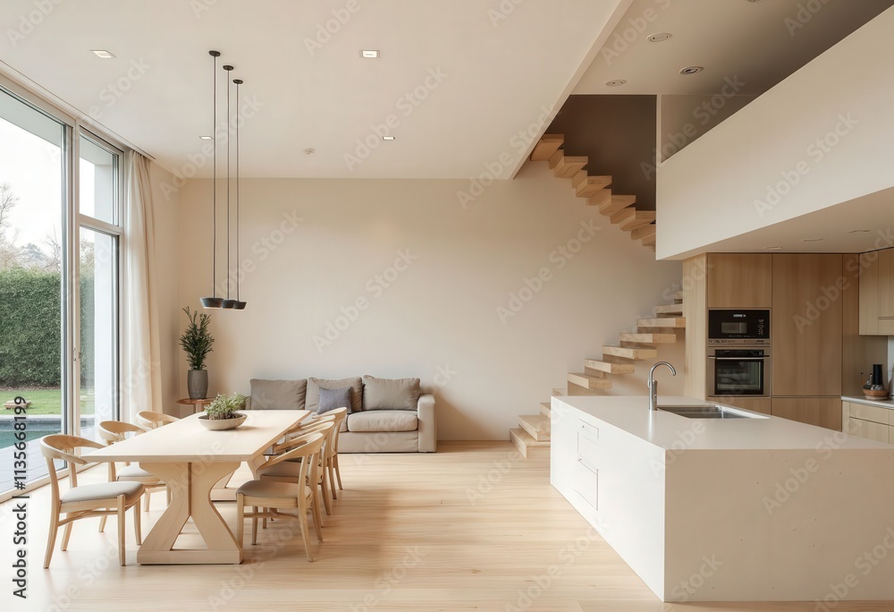 Modern Minimalist Home Interior with Floating Staircase
Modern Minimalist Home Interior with Floating Staircase