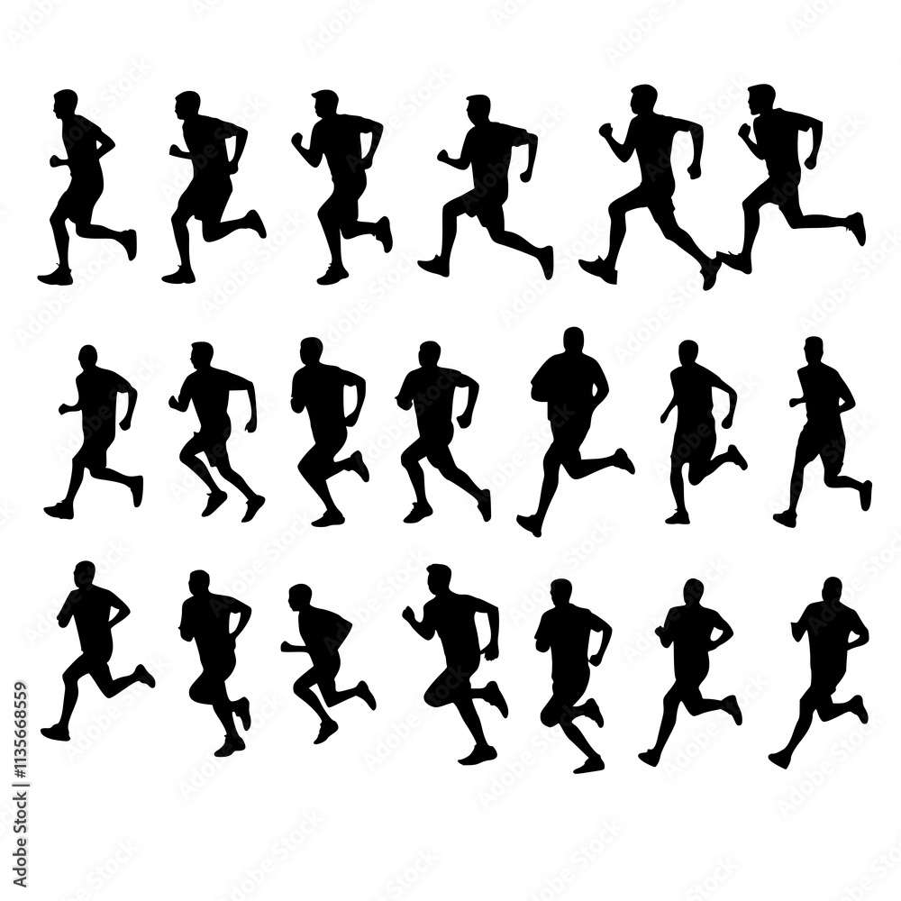set silhouettes of runners set silhouettes of runners