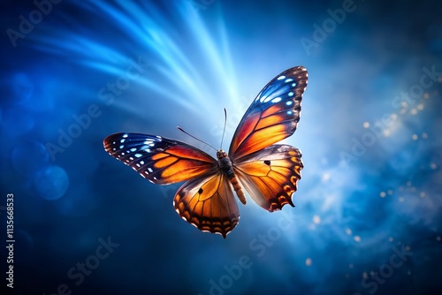 butterfly with darl blue background photo