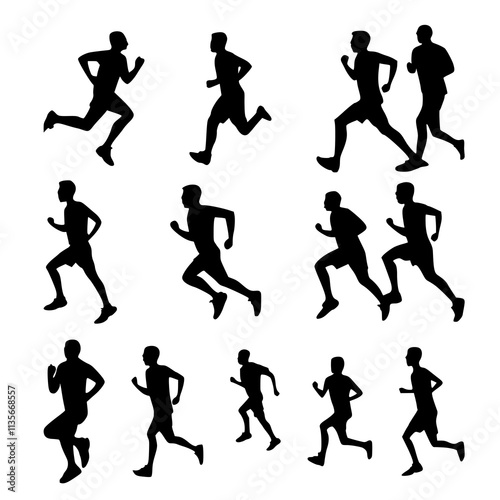 set of silhouettes of people silhouettes of runners