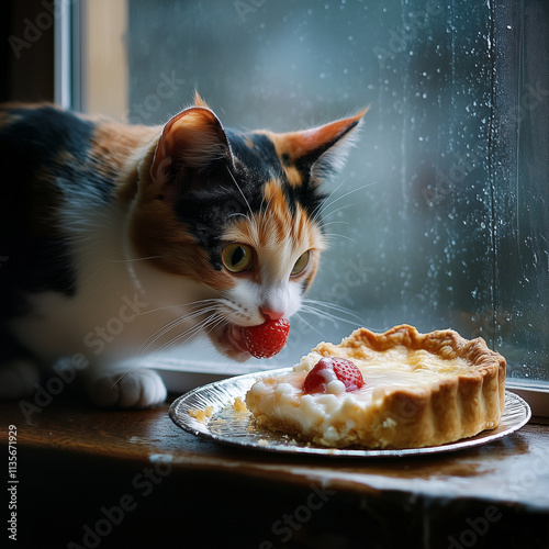 Cat eating pie