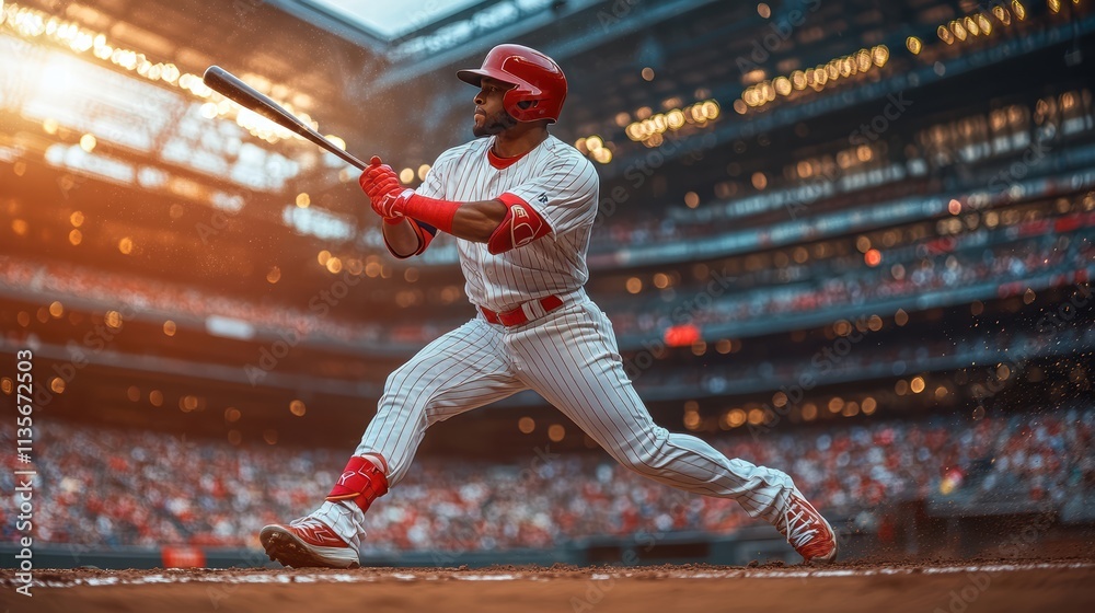 Baseball player hitting home run at outdoor stadium Baseball player hitting home run at outdoor stadium