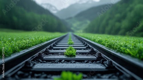 Savings Galore Train Track with Grass Growing on It Nature Abandoned Transportation Infrastructure Eco-Friendly Lifestyle
