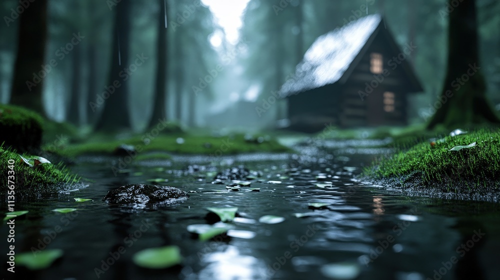 Fototapeta premium Lowest price small house nestled in lush forest vibrant greenery tranquil nature cozy home affordable living retreat peace