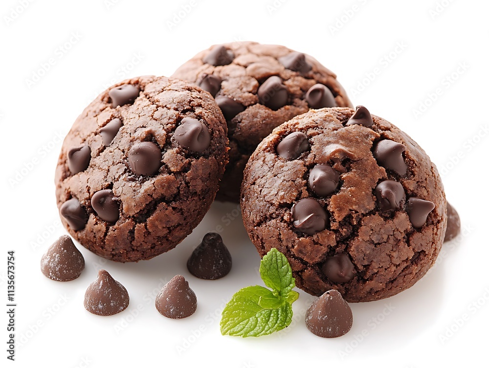 Fototapeta premium Delicious Chocolate Chip Cookies With Mint Garnish