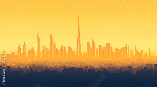 Dubai Skyline at Sunset: A Golden Metropolis Silhouette