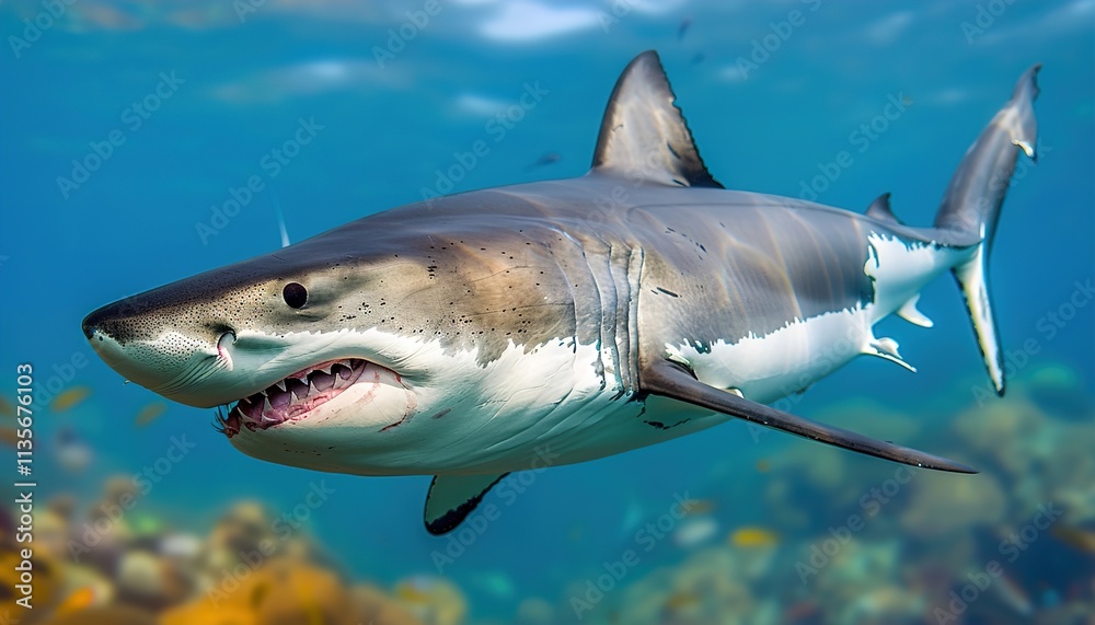 Fototapeta premium Abstract Great white shark in technological style.