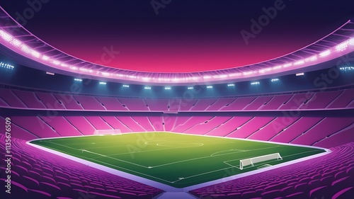 Empty Stadium With Green Soccer Field And Pink Seats photo