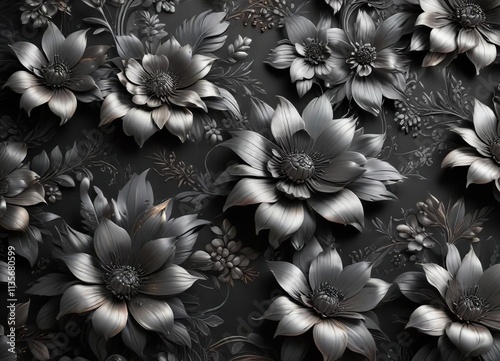 Glamorous charcoal and metallic floral wallpaper pattern, wallpaper, elegant photo