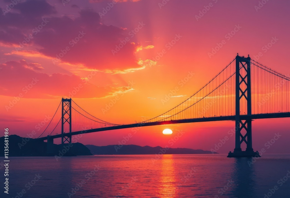 Sunset over Suspension Bridge and Ocean
Sunset over Suspension Bridge and Ocean
