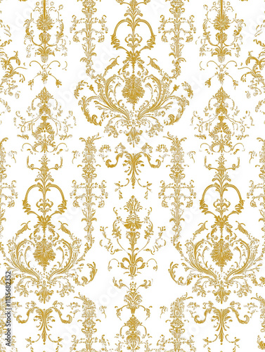 Elegant Gold Damask Pattern  Seamless Texture  White Background