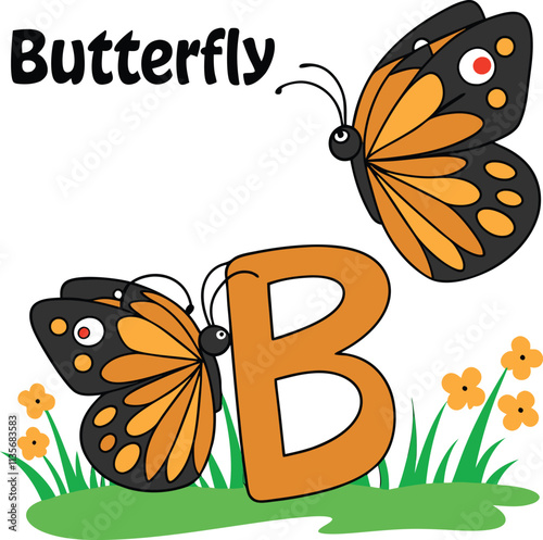 Alphabet B - Butterfly Illustration for Kids | Fun and Educational Preschool Learning Concept