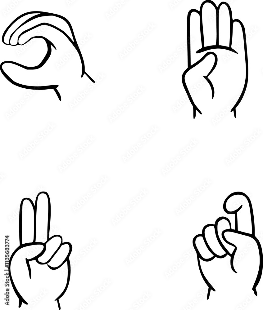 Obraz premium Gestures. Hand gestures in different positions. Hands in various situations. Hands vector set on isolated background. Vector illustration 