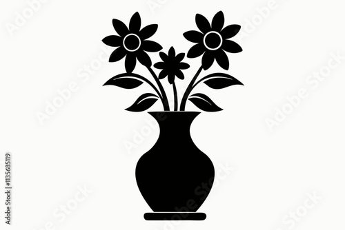 Flower Vase Styles Vector Illustration. Flowers in the vase flat icon Black silhouette Element of interior decoration for design Vector
