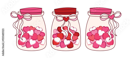 Red and pink heart candy in the love jar vector