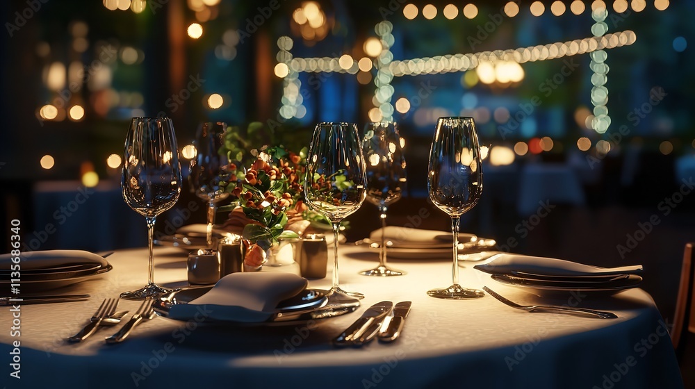Luxury Elegant Table Setting for Dinner in a Restaurant Luxury Elegant Table Setting for Dinner in a Restaurant