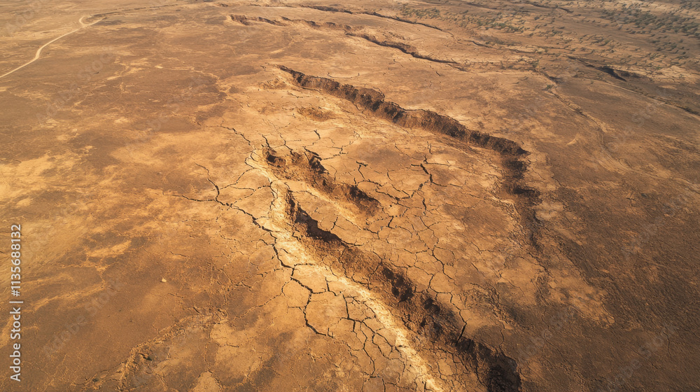 The ground has cracks in the top view for the background or graphic design The ground has cracks in the top view for the background or graphic design
