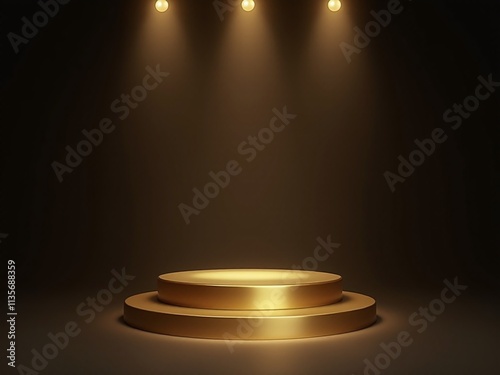 Golden minimalist podium with spotlights