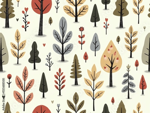 Intricate forest-themed seamless pattern
