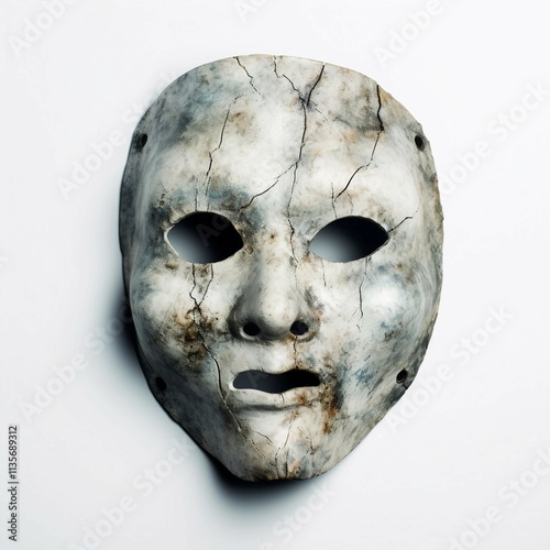 Scary mask , Isolated white background, flat lay 