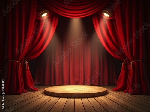 Vintage circus stage with red velvet curtains