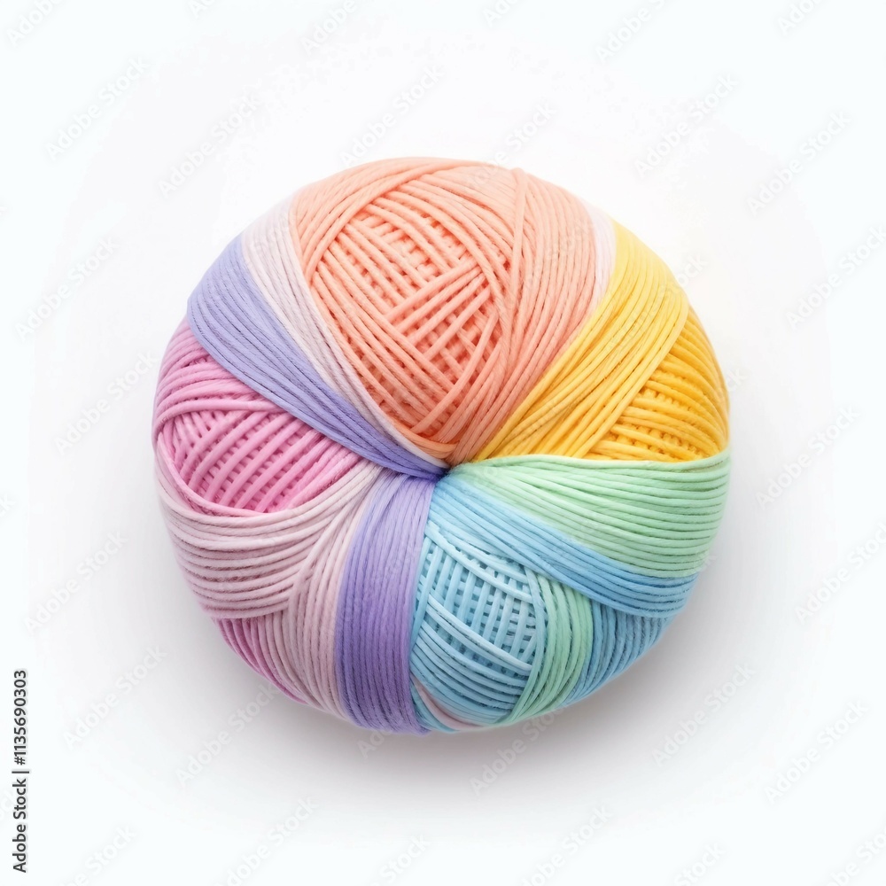 pastel rainbow Yarn Ball , Isolated white background, flat lay pastel rainbow Yarn Ball , Isolated white background, flat lay