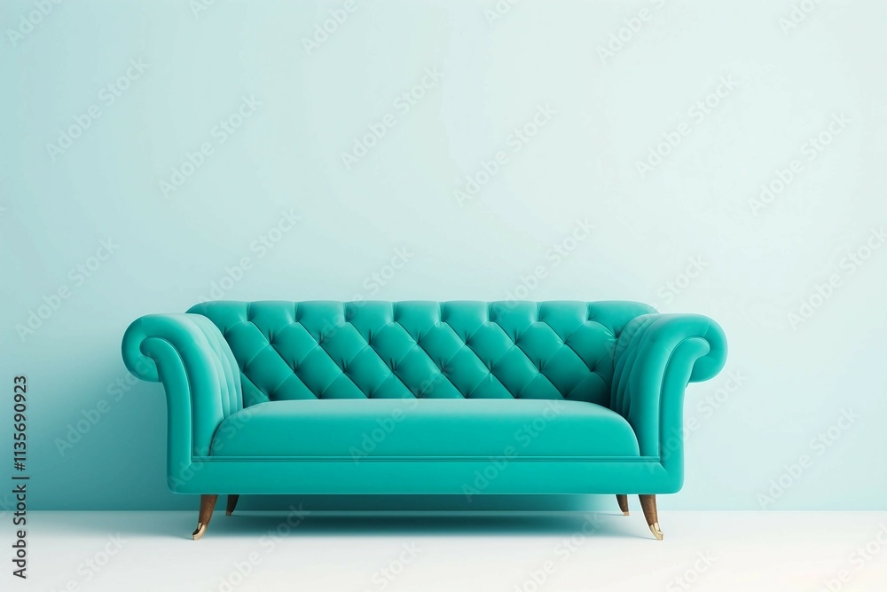 Fototapeta premium Cyan Couch , Isolated white background, flat lay 