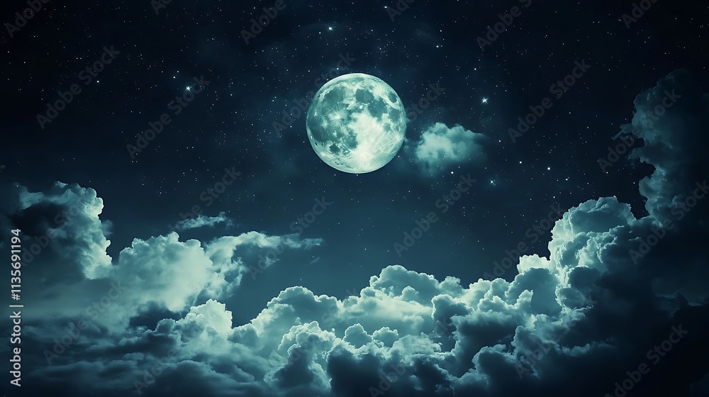 Obraz premium A striking and beautiful anime artwork of a moonlit night sky with clouds