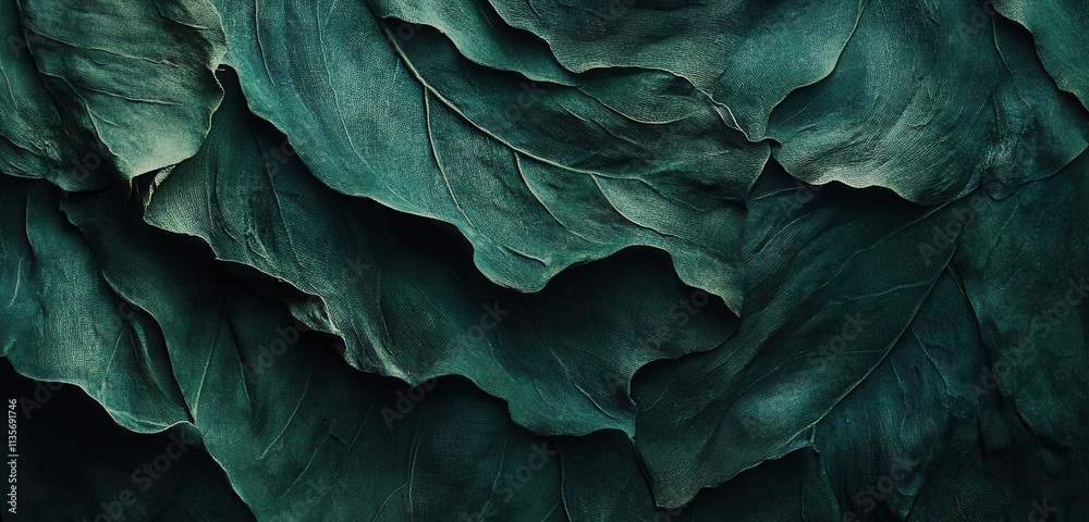 Obraz premium An abstract nature background featuring a detailed close-up of a green leaf, showcasing its texture