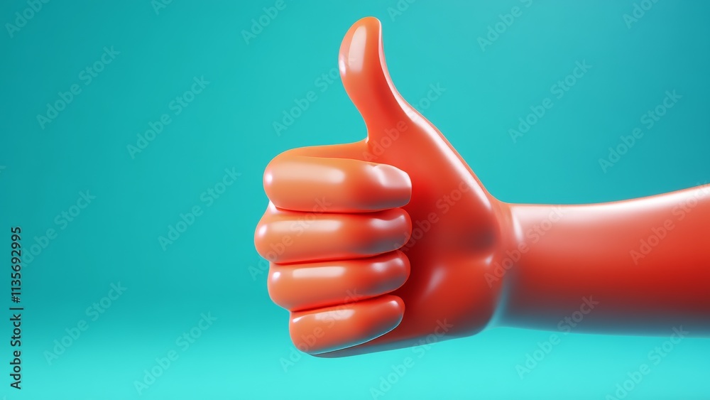 Bright orange thumbs up gesture on a turquoise background Bright orange thumbs up gesture on a turquoise background