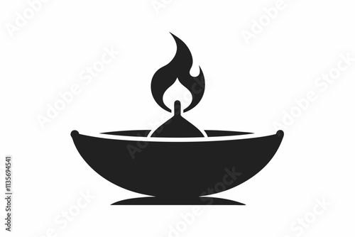 Diwali diya oil lamp flat vector icon for holiday. Black and White oil lam diya icon in flat style. Pro Vector