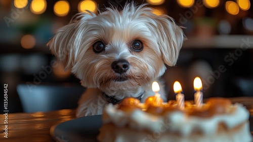 Wallpaper Mural Dog celebrating her birthday with birthday cake and candles wearing Torontodigital.ca