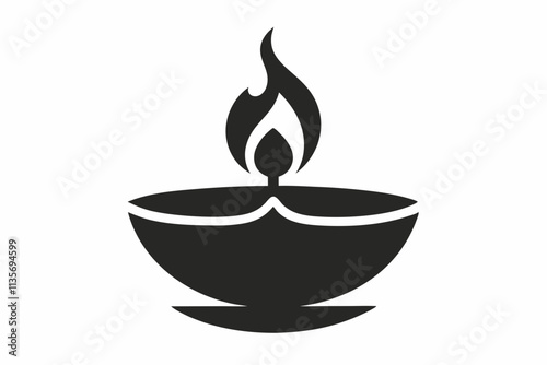 Diwali diya oil lamp flat vector icon for holiday. Black and White oil lam diya icon in flat style. Pro Vector