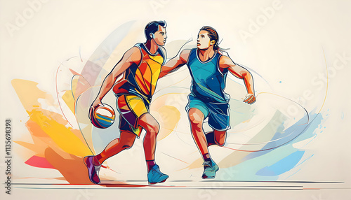 one line drawing and continue for the sport, Handball