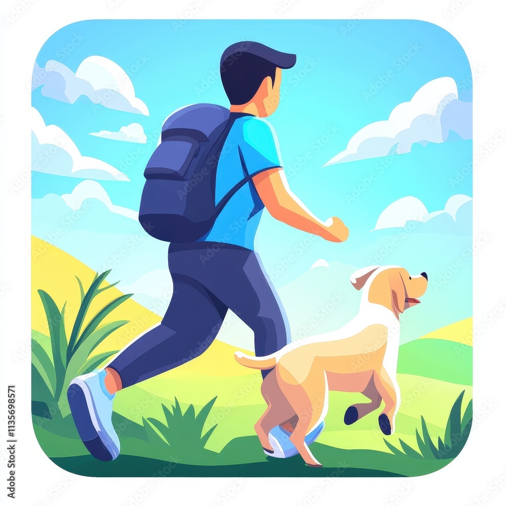 Lifestyle improvement app promoting health wellness man walking dog in park enjoying nature fitness outdoor activity relaxation sunshine Lifestyle improvement app promoting health wellness man walking dog in park enjoying nature fitness outdoor activity relaxation sunshine