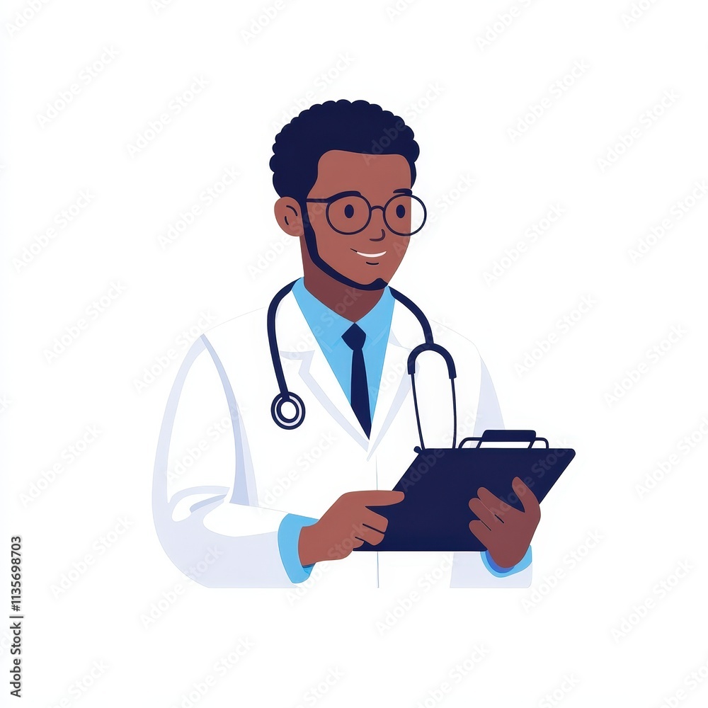 Doctor holding clipboard using medical records app in modern healthcare setting showcasing technology and patient care solutions