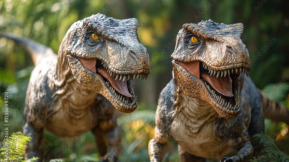 Obraz premium Two Majestic Dinosaurs in Lush Forest