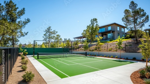 Wallpaper Mural A modern tennis court surrounded by trees and a contemporary house. Torontodigital.ca