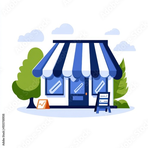 Small Business Finance Building Exterior with Vibrant Blue and White Colors for Commercial Real Estate Marketing and Investment Opportunities