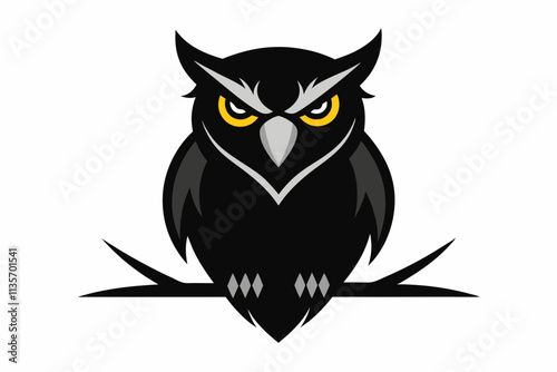 Owl Silhouette Cartoon Cute Owl Sitting on Branch Switch Board Wall Decal Sticker. Owl Silhouette icon vector illustration on white background photo